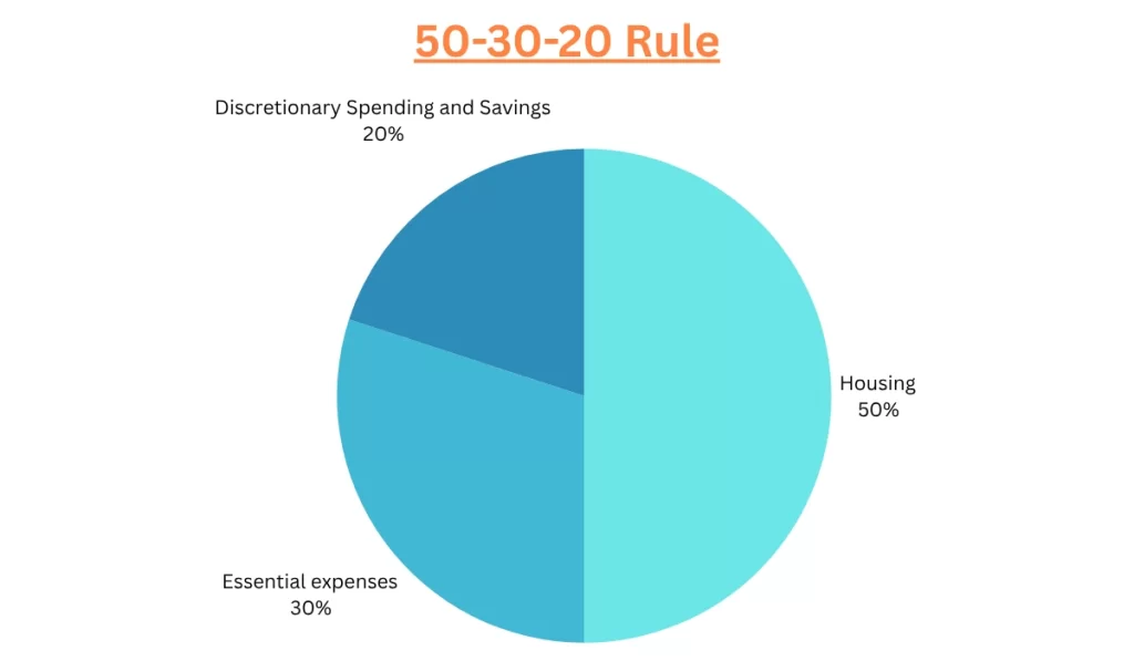 Visual breakdown of senior budget using the 50/30/20 rule.